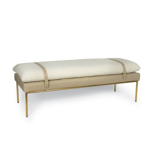 Aspen Leather and Boucle Faux Wool Bench (Cappuccino)